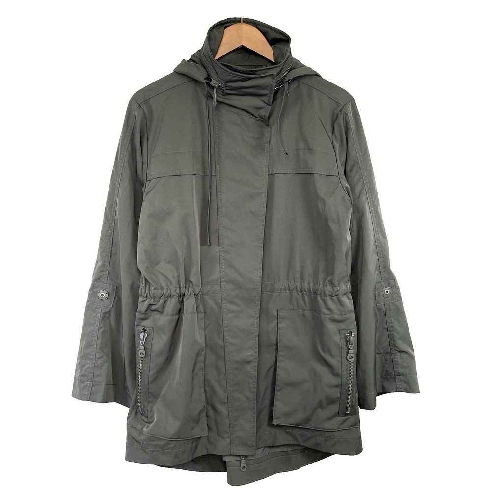 My Anorak Womens Hooded Jacket Size M Gray/ Green Utility Coat Water Repellent